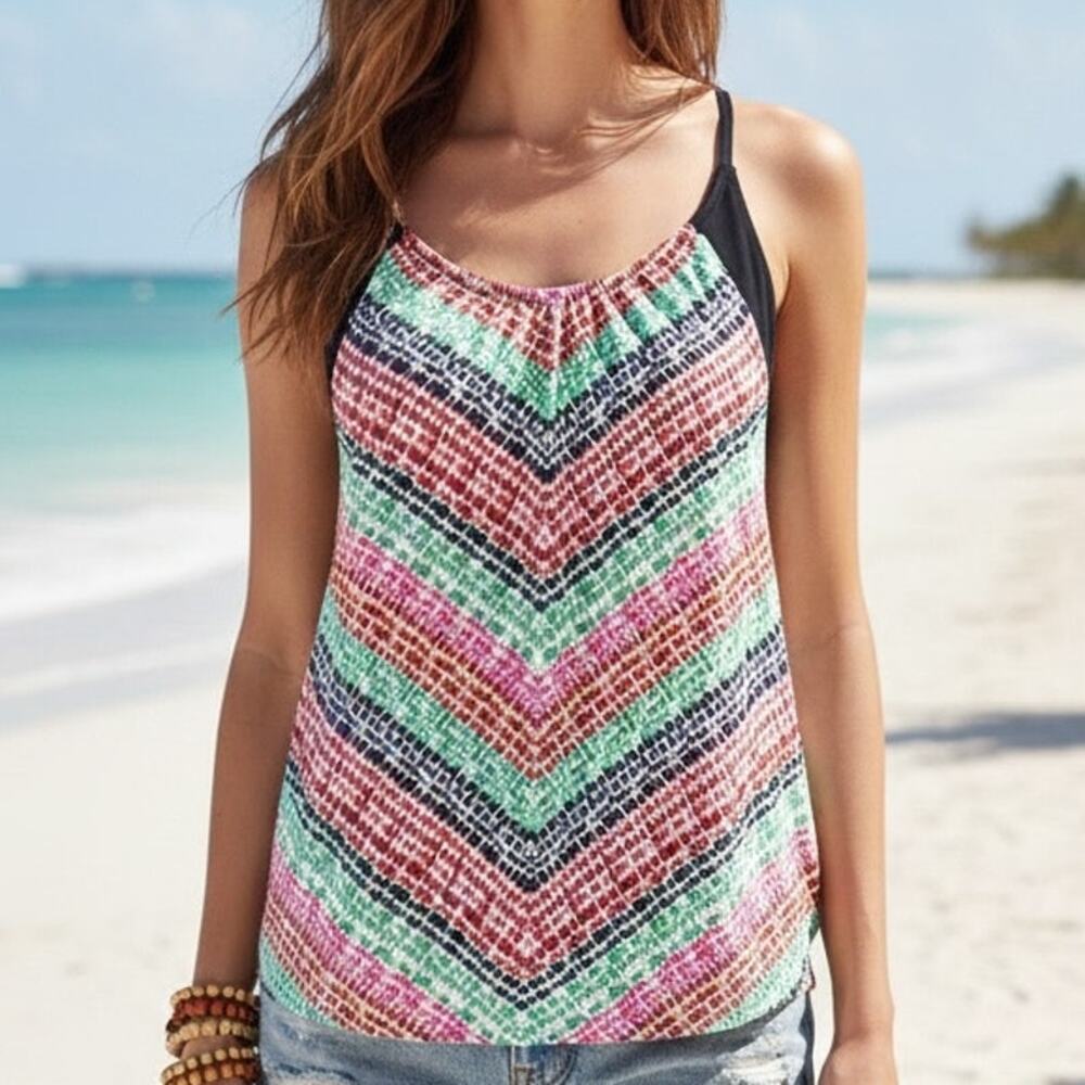 Athleta Multi color Red blue Green  Swim Tankini Top 32B/C